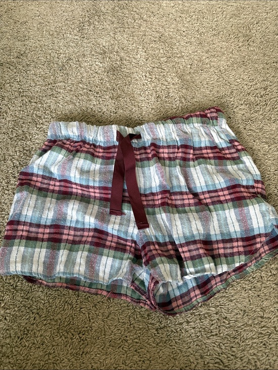 Other - Plaid Cotton Lounge Shorts with Burgundy Drawstring
